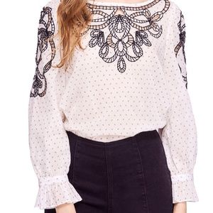 Free People Everything I Know Embroidered Boho Peasant Top